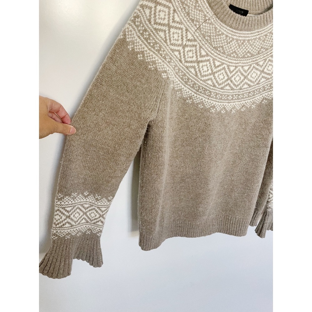 J.Crew Fair Isle Merino Wool Ruffle Sleeve Crewneck Sweater Tan S - Picture 7 of 7